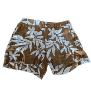 Old Navy Everyday Short Women Sz 4 Brown White Floral Linen Blend Chino Mid Rise